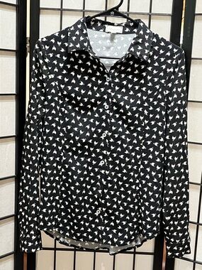 CLOTH AND PORTRAIT Women's Black Button-Down CHICKEN PRINT SHIRT WOMEN SIZE S
